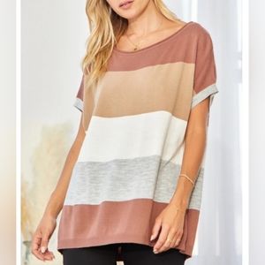 NWT Off-the-Shoulder Color Block Knit Sweater